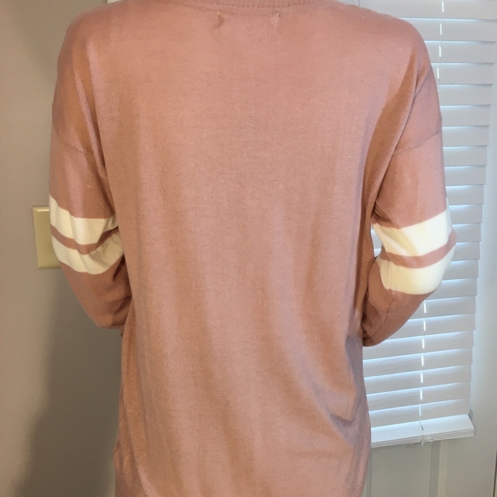 Pink Rose Long Sleeves Strip Knit Pink Cream Longline Pullover Sweater Size L - Picture 13 of 13